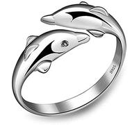 Anillo doble delfines, anillo ajustable abierto, joyas colgantes de cumpleaños para mujeres, niñas, hombres/dama de honor. Operación fácil