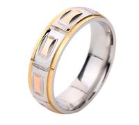 Anillo Dorado Inoxidable, Anillo Hombre Elegante 6 mm Redondo Simple Plata Mujer Joyas Talla 15