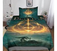 Anillo Elden Juego De Sábanas 2 Piezas Y Fundas Nórdicas Impresas En 3D Videojuegos Microfibra Suave, con Fundas De Almohada, Cremallera Oculta para Niños Y Niñas Single(135x200cm)