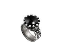 Anillo Ellius Atlas unisex de plata 925 envejecida | Anillo escultura con gran piedra negra, colección mitología | Símbolo de fuerza, hecho a mano en Italia