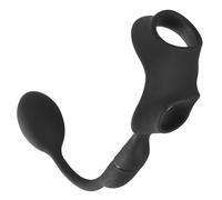 Anillo fálico doble de silicona para pene y testículos con tapón anal...