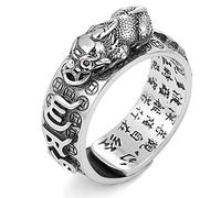 Anillo Feng Shui PiXiu Mantra, Kucheed Anillos de Dedo de Buena Suerte Budistas de Plata,Joyería Mani Amulet Mantra,Banda de Protección Riqueza Amor Salud,Regalo de Anillo Ajustable Abiertos (D)
