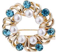 Anillo for bufanda, broche for, de seda con nudo y perlas, ramillete for mujer(Blue)
