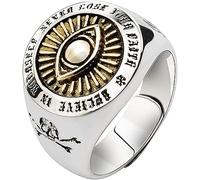 Anillo for el dedo del pie Anillo masónico del ojo que todo lo ve en plata de ley 925 de dos tonos Anillo masónico del ojo de Dios con calavera y tibias cruzadas for hombres y mujeres Abierto y ajusta