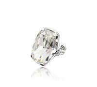 Anillo Geométrico grande piedra clara - Montura gruesa de metal plateado joya de estamento moderno para mujer, fiesta, cóctel, regalo elegante