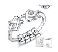 Anillo giratorio ajustable de plata de ley 925 con nudo de amor para mujer, anillo de nudo de corazón doble con cuentas giratorias, anillos para aliviar la ansiedad, cumpleaños, graduación, día de la
