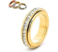 Anillo giratorio brillante, anillo giratorio que simboliza votos y suerte, alivia la ansiedad, anillos de ansiedad para mujeres y hombres, regalo para el día de San Valentín y uso diario (Oro,7)