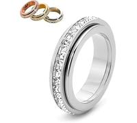 Anillo giratorio brillante, anillo giratorio que simboliza votos y suerte, alivia la ansiedad, anillos de ansiedad para mujeres y hombres, regalo para el día de San Valentín y uso diario (Plata,7)