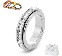 Anillo giratorio brillante para mujer, anillo giratorio de acero de titanio, alivia la ansiedad, simboliza votos y suerte, impermeable y resistente a la decoloración, 7, Metal, Sin piedras preciosas