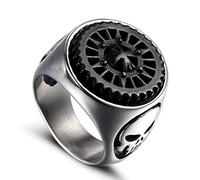 Anillo giratorio de acero de titanio con engranaje, diseño de calavera estilo punk para hombre