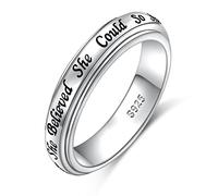 Anillo giratorio de plata de ley 925 con texto en inglés "She Believed She Could So She Did" para mujeres y niñas, para aliviar la ansiedad, el estrés, TDAH, autismo, anillo inspirador, 4 UK, Plata de