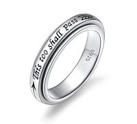 Anillo giratorio de plata de ley 925 para hombre y mujer, diseño de luna y estrella, para aliviar la ansiedad, el estrés, TDAH, autismo, con mensaje «Keep Going This Too Shall Pass», 7, Plata de ley