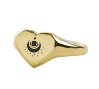 Anillo gótico de tercer ojo en forma de corazón | Plata de ley 925 chapada en oro | Joyería de regalo, anillo de sello de estilo vintage, joyería hipoalergénica hecha a mano. |LK_PDR_01894_9.5
