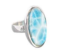 Anillo grande con piedras preciosas larimar de 18 x 28 mm, juego de bisel ovalado de cabujón azul, joyería de plata de ley, anillo de cóctel para mujer, L1/2,52(16.60), Piedra preciosa, Larimar