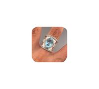 Anillo grueso de banda ancha retro, estilo vintage, ovalado, imitación de zafiro, aguamarina, bohemio, anillo de cóctel, fiesta, motociclista, anillo exagerado, joyería de moda, regalo para mujeres y