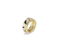 GUESS Anillo 4 Love de Acero Dorado - Logo 4G con Flores y Cristales Blancos, Talla 14