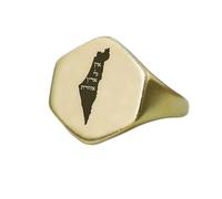 Anillo hexagonal con el mapa de la Tierra Santa en Israel | Plata de ley 925 bañada en oro | Joyería de regalo, anillo de sello vintage, joyería hipoalergénica hecha a mano. |LK_PDR_00864_10.5