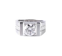 Anillo Hombre Oro Blanco, Anillos Boda 2 Kilates Moissanita Redondo Oro Blanco de 14 Quilates Talla 23,5