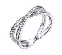 Anillo Infinito en Forma de X con Circonita, Anillo Infinito Mujer de Tamaño 9,25, Anillo Plata de Ley 925 Chapado en Oro Blanco, Anillo de Compromiso Aniversario Boda Alianza para Regalo