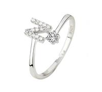 Anillo Inicial De Plata De Ley 925 Con Circonita Cúbica, Delicado Anillo Abierto Ajustable Con Letra Del Alfabeto Az Para El Pulgar Para Mujeres Y Niñas, Regalos De Joyería Con Caja Con Letra N