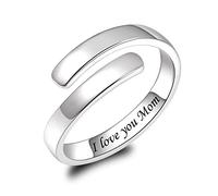 Anillo inspirador de plata de ley 925 con texto en inglés "I Love You Mom" - Anillos ajustables para la personalidad, regalo para mujeres y adolescentes