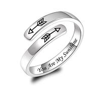 Anillo inspirador de plata de ley 925 You Are My Sunshine Anillos ajustables para la personalidad y el fomento de la personalidad, regalos para mujeres