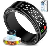 Anillo Inteligente para Hombre Mujer, 2026 Smart Ring con Pantalla LED, IP68 Impermeable, Fitness Ring Tracker para Monitorear Pulsómetro/SpO2/HRV/Sueño, Compatible con iOS y Android (Negro, 8)