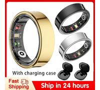 Anillo inteligente R09 para hombres y mujeres con estuche de carga, frecuencia cardíaca, oxígeno en sangre, 5ATM, resistente al agua, SmartRing para Xiaomi Samsung Android IOS black with case