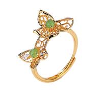 Anillo jaspe ajustable chapado en oro plata ley S925 mariposa lujo ligero, anillo piedras preciosas plata ley a la moda mujer