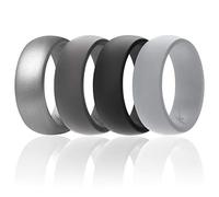 Anillo masculino marca ROQ de boda, de silicona. Accesible alianza de goma de silicona, 4 paquetes e individuales., Black, Grey, Light Grey, Silver, 8.5 - 9 (18.9mm)