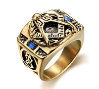 Anillo masónico de piedra azul para hombres, oro punk, símbolo masónico, circonita azul, joyas para hombre, Acero inoxidable, Sin piedras preciosas
