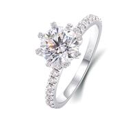 Anillo meñique de oro blanco para mujer, anillos de amistad de 2 quilates, 8 garras, solitario, moissanita redonda, K 1/2, Oro blanco de 18 quilates, Moissanita