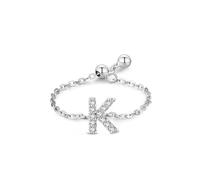 Anillo meñique de plata, anillos de compromiso para mujer, letra K con diamante redondo PT950 y oro blanco, O 1/2, Oro blanco de 14 quilates, Diamante