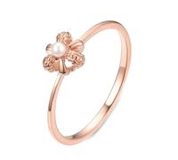 Anillo moderno para mujer, anillo para mujer, pequeño dedo flor con perla dorada, regalo para novia, 57 (18.1), Oro rosa de 9 quilates, Perla