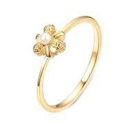 Anillo moderno para mujer, anillo para mujer, pequeño dedo flor con perla dorada, regalo para novia, 67 (21.3), Oro amarillo de 18 quilates, Perla