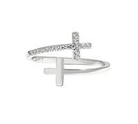 Anillo Mujer Anillos De Doble Cruz De Circonita Cúbica Banda Ajustable Abierta Alianzas De Boda Para Mujer Chapado En Oro De 14 K Banda De Promesa Joyería De Fe Con Caja De Regalo Chapado En Oro B