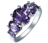 Anillo Mujer Circonita, Anillos Mejores Amigas Forma Ovalada con Zirconia Cúbica Púrpura Plata Talla 15