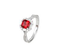 Anillo Mujer Compromiso Anillo Oro Blanco Mujer 18 Kilates Elegante Rubí de Laboratorio Cuadrado de 4 Puntas con Diseño Retorcido de 1,2 CT con Moissanita Talla 6,75 Moderno para Señoras Graduación