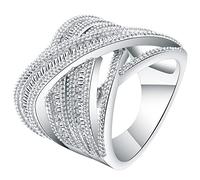 Anillo Mujer Grande, Anillo Apilable Anillo Entrelazado Plata con Blanco Rectangular Circonita Talla 22