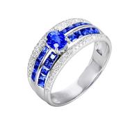 Anillo Mujer Oro Blanco, Anillo Unico Azul 1.49 Kilates Zafiro Creado En Laboratorio Remo de Ejercicios Oro Blanco 18 Quilates con Moissanita Talla 25