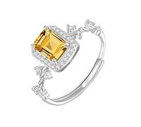 Anillo Mujer Plata Anillo Solitario De Piedra Preciosa Natural Auténtica Con Corte Cojín Para Mujeres Y Niñas Banda Ajustable Regalo De Cumpleaños San Valentín Día De La Madre Con Caja Citrino.