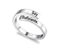 Anillo mujer plata de ley 925 ajustable - Regalo para hija hermana amiga o mujer emocional con mensaje positivo, ideal para cumpleaños Navidad, incluye caja elegante (Plata, Soy suficiente)