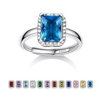 Anillo Mujer Rectángulo de Plata de Ley 925 Ajustable Con Topacio Azul - Piedra Nacimiento Diciembre, Circonita Cúbica Pequeña - Elegante Para Regalo