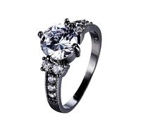 Anillo negro Punk para hombre y mujer, joyería de cristal blanco, bonitos anillos de compromiso de oro negro para mujeres y hombres, anillo de boda de circonita redonda para novia