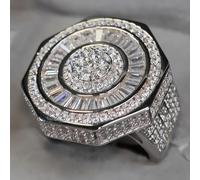 Anillo octogonal de varios niveles con circonita cúbica, unisex, anillo de | Silueta exagerada, unisex para estilo hip-hop y ocasiones de fiesta