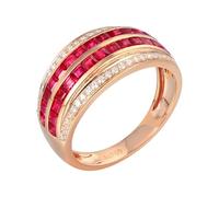 Anillo Oro 18 Kilates Mujer, Anillos Compromiso Rojo 1.46 Kilates Ruby Creado En Laboratorio Remo de Ejercicios Oro Rosa 750 con Moissanita Talla 8
