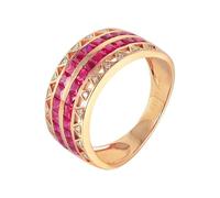 Anillo Oro 18K, Anillo de Boda Mujer Rojo 1.52 Kilates Ruby Creado En Laboratorio Remo de Ejercicios Oro Amarillo 750 con Moissanita Talla 12