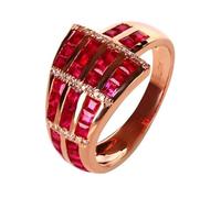 Anillo Oro 18K, Anillos Mujer Boda Rojo 2.376 Kilates Ruby Creado En Laboratorio Remo de Ejercicios Oro Amarillo 750 con Moissanita Talla 8