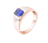 Anillo Oro 9K, Anillos Mujer Compromiso Azul Zafiro Creado En Laboratorio Geométrico Oro Rosa 375 con Moissanita Talla 26