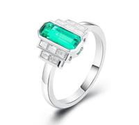 Anillo Oro 9K, Anillos Mujer San Valentin Verde 2 Kilates Esmeralda Creada Rectángulo Plata Oro Blanco 375 con Moissanita Talla 11